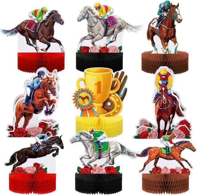 Main image of Sureio 9 Pcs 3D Horse Racing Honeycomb Centerpieces, Pop-up Derby Horse Racing Table Decorations Centerpiece Party Supplies for Jockeys Equestrian Theme Race Birthday Decor
