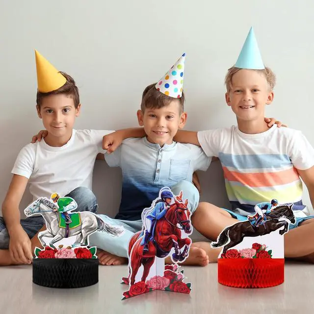 Alt view image 7 of 7 - Sureio 9 Pcs 3D Horse Racing Honeycomb Centerpieces, Pop-up Derby Horse Racing Table Decorations Centerpiece Party Supplies for Jockeys Equestrian Theme Race Birthday Decor
