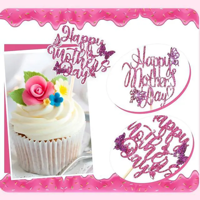Alt view image 3 of 7 - Spakon 60 Pcs Happy Mothers Day Cupcake Toppers Glitter Cake Toppers Cupcake Stickers Love You Mom Heart Mother Happy Birthday Party Supplies Icing Decorations (Classic Style,Multicolor)