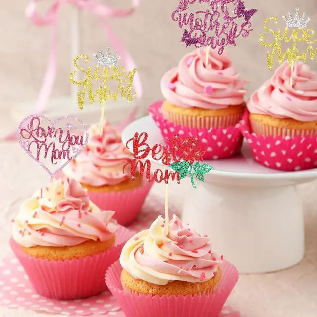 Alt view image 5 of 7 - Spakon 60 Pcs Happy Mothers Day Cupcake Toppers Glitter Cake Toppers Cupcake Stickers Love You Mom Heart Mother Happy Birthday Party Supplies Icing Decorations (Classic Style,Multicolor)