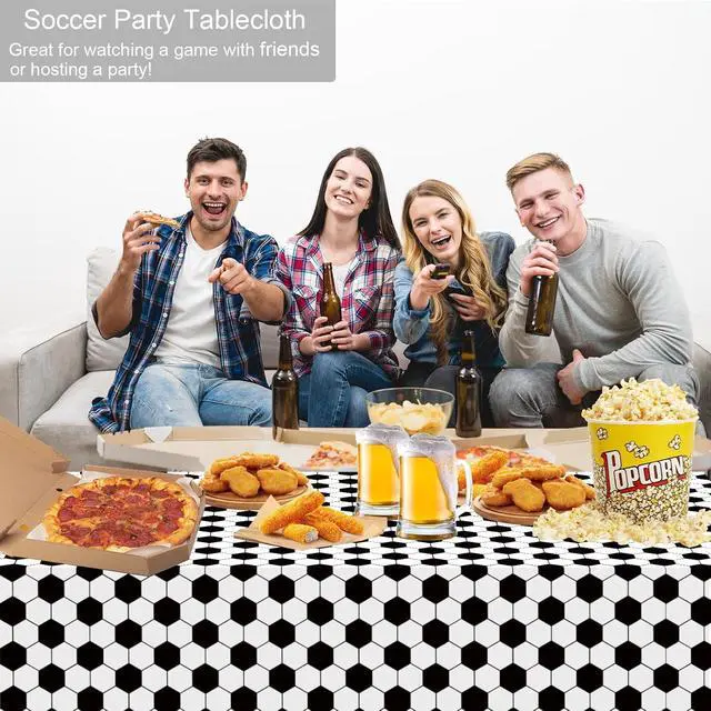 Alt view image 3 of 6 - 4 Pack Soccer Table Cloth Plastic Soccer Party Decorations Tablecloth Disposable Sports Theme Party Table Covers Soccer Theme Table Cloth for Birthday, Outdoor Picnic, BBQ, Party Supplies 54 x 108 In