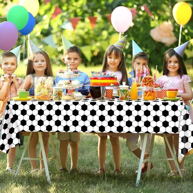 Alt view image 6 of 6 - 4 Pack Soccer Table Cloth Plastic Soccer Party Decorations Tablecloth Disposable Sports Theme Party Table Covers Soccer Theme Table Cloth for Birthday, Outdoor Picnic, BBQ, Party Supplies 54 x 108 In