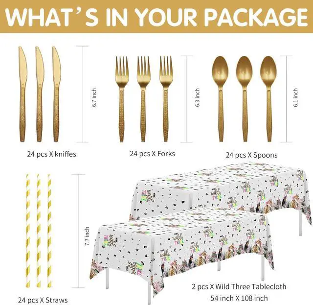 Alt view image 3 of 7 - APOWBLS Young Wild And Three Decorations Girl Dinnerware, Safari 3rd Birthday Party Supplies, Plate, Cup, Napkin, Tablecloth, Cutlery, Straw, Animal Jungle 3 Year Old Birthday Decorations | Serves 24