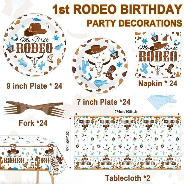 Alt view image 2 of 7 - gisgfim 24 Guests My First Rodeo Plates and Napkins First Rodeo Paper Plates Birthday Party Supplies Western Blue Cowboy 1st Rodeo Party Birthday Tableware Set Decorations for Boy Baby Shower 98PCS