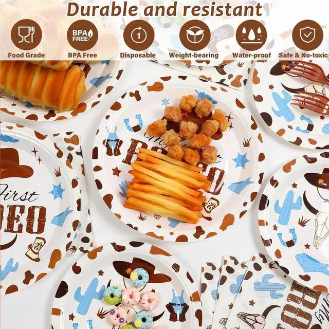 Alt view image 4 of 7 - gisgfim 24 Guests My First Rodeo Plates and Napkins First Rodeo Paper Plates Birthday Party Supplies Western Blue Cowboy 1st Rodeo Party Birthday Tableware Set Decorations for Boy Baby Shower 98PCS