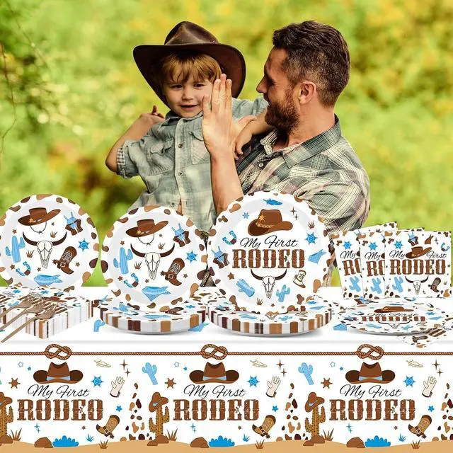 Alt view image 7 of 7 - gisgfim 24 Guests My First Rodeo Plates and Napkins First Rodeo Paper Plates Birthday Party Supplies Western Blue Cowboy 1st Rodeo Party Birthday Tableware Set Decorations for Boy Baby Shower 98PCS