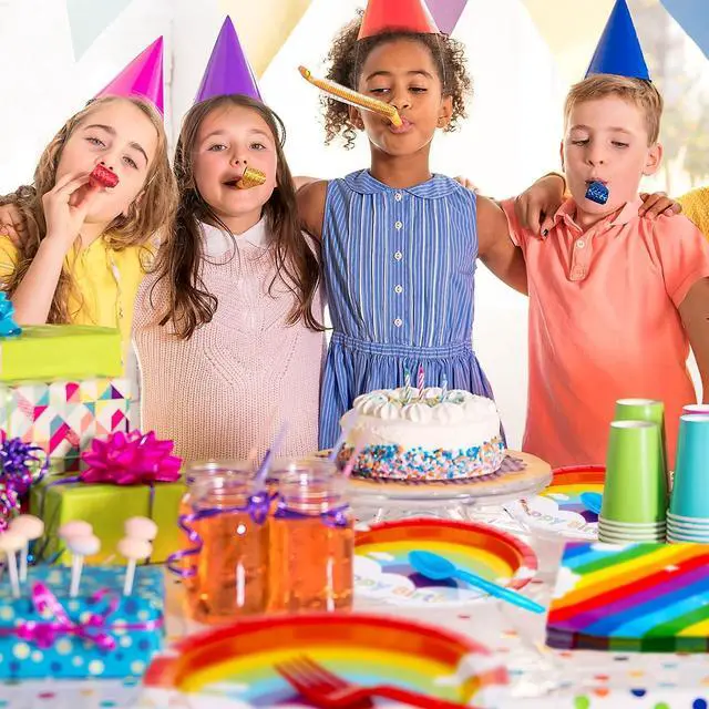 Alt view image 5 of 6 - Jetec 240 Pcs Rainbow Birthday Party Supplies for 40 Guests, Colorful Disposable Tableware Set with Plates Napkins Cutlery, Easy Party Decorations for Birthday, Baby Shower, Rainbow Theme Celebration