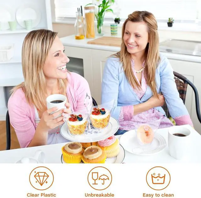 Alt view image 2 of 7 - 150 Pack 7 oz Clear Plastic Dessert Cups with Tasting Spoons, Appetizer Cups Yogurt Parfait Bowls with Spoons for Party Supplies Catering Chocolate Desserts Buffet Food Display
