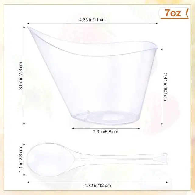 Alt view image 3 of 7 - 150 Pack 7 oz Clear Plastic Dessert Cups with Tasting Spoons, Appetizer Cups Yogurt Parfait Bowls with Spoons for Party Supplies Catering Chocolate Desserts Buffet Food Display