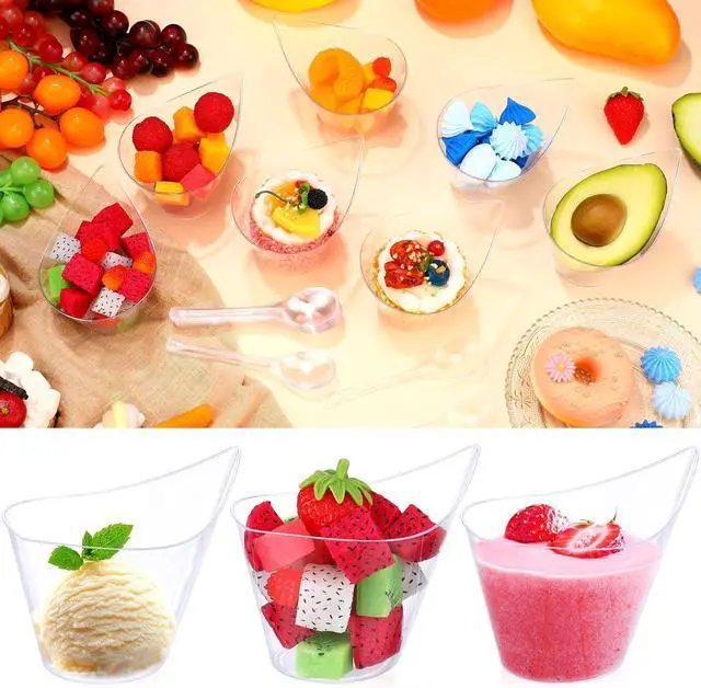 Alt view image 4 of 7 - 150 Pack 7 oz Clear Plastic Dessert Cups with Tasting Spoons, Appetizer Cups Yogurt Parfait Bowls with Spoons for Party Supplies Catering Chocolate Desserts Buffet Food Display
