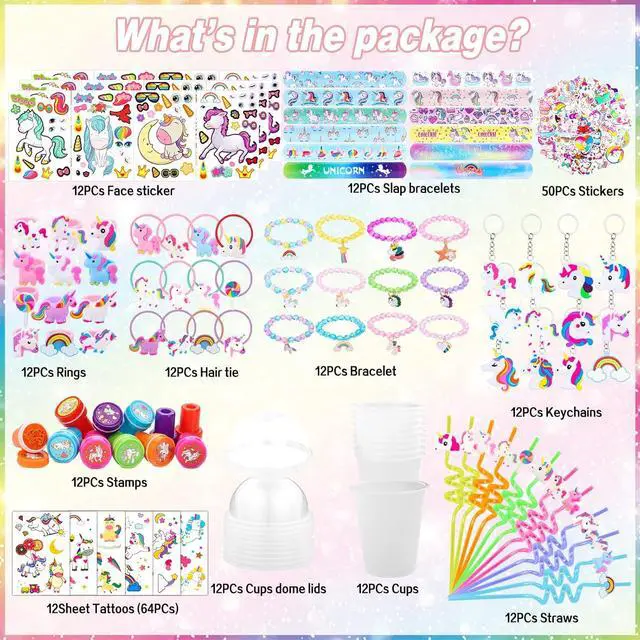 Alt view image 2 of 7 - 220Pcs Unicorn party favors for kids, Unicorns Theme Birthday party decoration with bracelet Tattoos for goodies bag Fillers Carnival Prizes, Pinata Filler