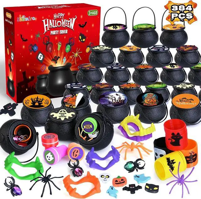 Main image of Shemira 384 PCS Halloween Party Favors Bulk for Kids, 48 Pack Prefilled Witch Cauldrons with Halloween Toys, Halloween Goodie Bag Fillers, Halloween Party Supplies, Halloween Miniatures Novelty Toys