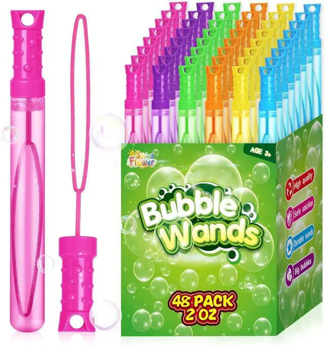 Main image of SpringFlower 48 Pcs Bubble Wand, Bubble Wands Bulk, Bubble Party Favor Supply for Summer Indoor & Outdoor Activities, Bubble Solution Summer Toy in 6 Colors, Birthday,Wedding, Party