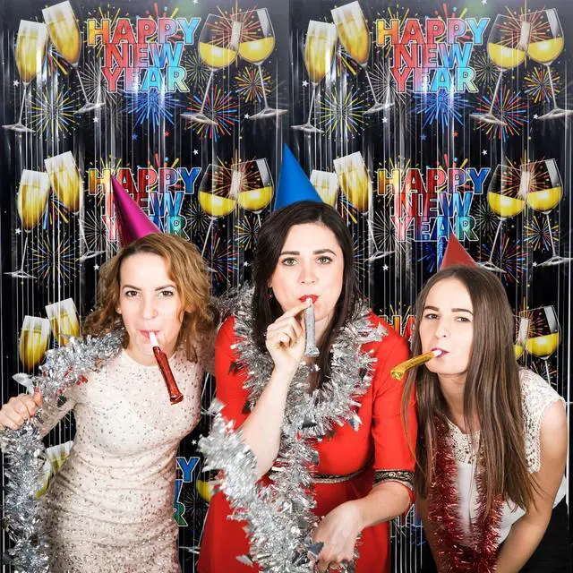 Alt view image 2 of 7 - GOER Foil Curtain Backdrop for New Year Eve Party Decorations| Metallic Tinsel New Year Theme Photo Booth Props (5 Pcs)