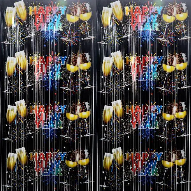 Main image of GOER Foil Curtain Backdrop for New Year Eve Party Decorations| Metallic Tinsel New Year Theme Photo Booth Props (5 Pcs)