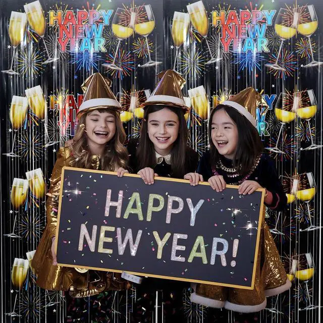 Alt view image 4 of 7 - GOER Foil Curtain Backdrop for New Year Eve Party Decorations| Metallic Tinsel New Year Theme Photo Booth Props (5 Pcs)