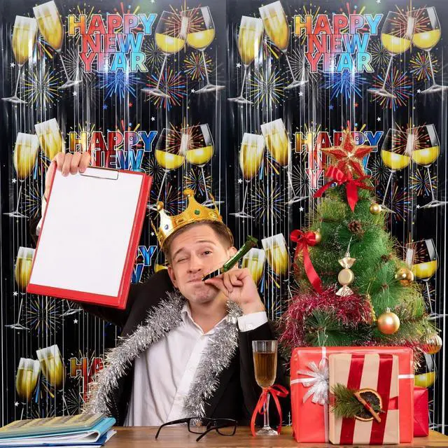 Alt view image 5 of 7 - GOER Foil Curtain Backdrop for New Year Eve Party Decorations| Metallic Tinsel New Year Theme Photo Booth Props (5 Pcs)