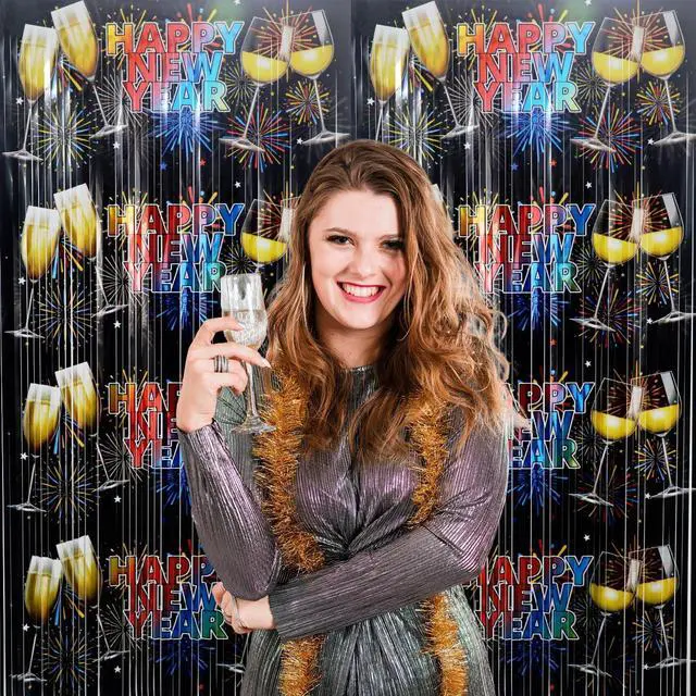 Alt view image 6 of 7 - GOER Foil Curtain Backdrop for New Year Eve Party Decorations| Metallic Tinsel New Year Theme Photo Booth Props (5 Pcs)