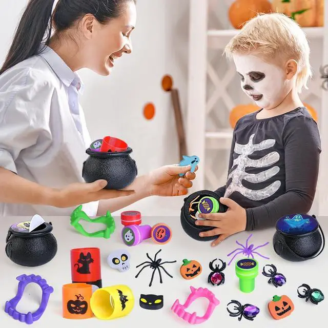 Alt view image 4 of 7 - Shemira 384 PCS Halloween Party Favors Bulk for Kids, 48 Pack Prefilled Witch Cauldrons with Halloween Toys, Halloween Goodie Bag Fillers, Halloween Party Supplies, Halloween Miniatures Novelty Toys