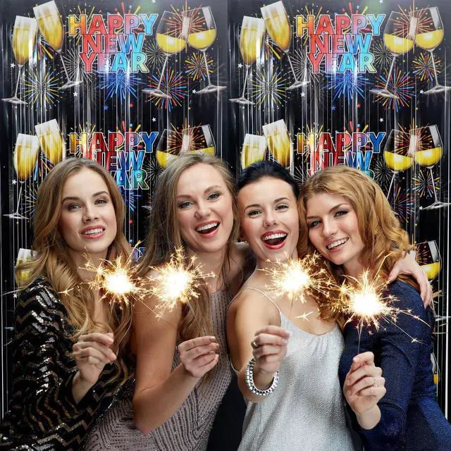 Alt view image 7 of 7 - GOER Foil Curtain Backdrop for New Year Eve Party Decorations| Metallic Tinsel New Year Theme Photo Booth Props (5 Pcs)