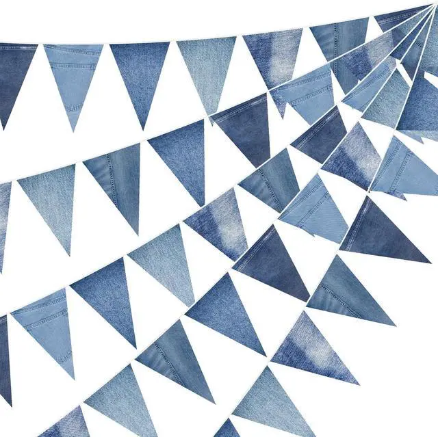 Main image of HESTYA 5 Pack 49 Ft Denim Pennant Banner, Blue Jean Theme Triangle Garland, Cowboy Western Party Decorations, Rustic Farmhouse Bunting for Baby Shower, Birthday, Graduation, Country Festival Supplies