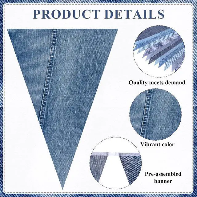 Alt view image 3 of 7 - HESTYA 5 Pack 49 Ft Denim Pennant Banner, Blue Jean Theme Triangle Garland, Cowboy Western Party Decorations, Rustic Farmhouse Bunting for Baby Shower, Birthday, Graduation, Country Festival Supplies