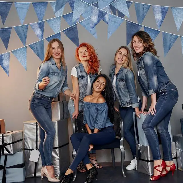 Alt view image 7 of 7 - HESTYA 5 Pack 49 Ft Denim Pennant Banner, Blue Jean Theme Triangle Garland, Cowboy Western Party Decorations, Rustic Farmhouse Bunting for Baby Shower, Birthday, Graduation, Country Festival Supplies