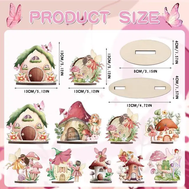 Alt view image 2 of 6 - Wooden Fairy Party Decorations - 9PCS Wood Fairy Table Sign Decor Forest Baby Shower Centerpieces Flower First Birthday Decoration Supplies Enchanted Party Table Topper