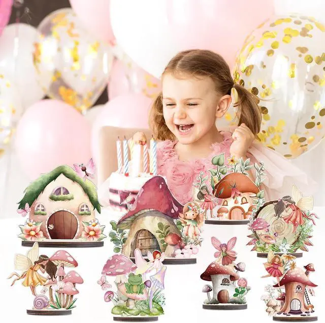 Alt view image 4 of 6 - Wooden Fairy Party Decorations - 9PCS Wood Fairy Table Sign Decor Forest Baby Shower Centerpieces Flower First Birthday Decoration Supplies Enchanted Party Table Topper