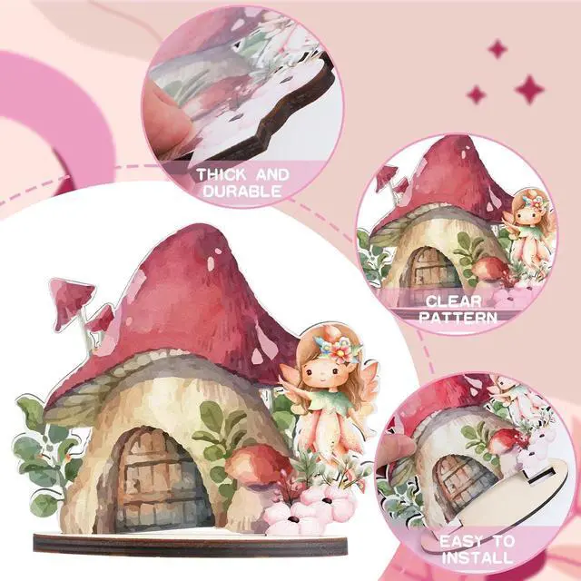 Alt view image 3 of 6 - Wooden Fairy Party Decorations - 9PCS Wood Fairy Table Sign Decor Forest Baby Shower Centerpieces Flower First Birthday Decoration Supplies Enchanted Party Table Topper
