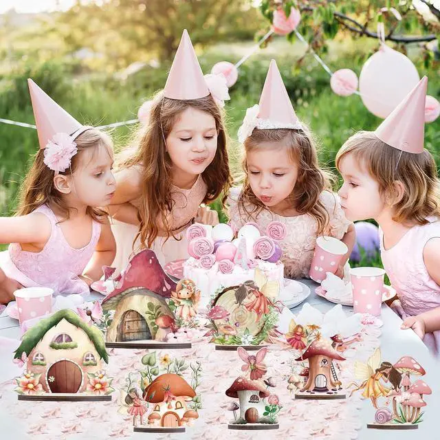 Alt view image 6 of 6 - Wooden Fairy Party Decorations - 9PCS Wood Fairy Table Sign Decor Forest Baby Shower Centerpieces Flower First Birthday Decoration Supplies Enchanted Party Table Topper