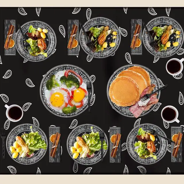 Alt view image 3 of 6 - K1tpde 96PCS Cholo Bandana Party Tableware Set, Gangsta Theme Paper Plates, Western Cowboy Birthday Decorations Included Disposable Dinnerware Paper Napkins Forks, Cholo Bnadana Western Party Supplies