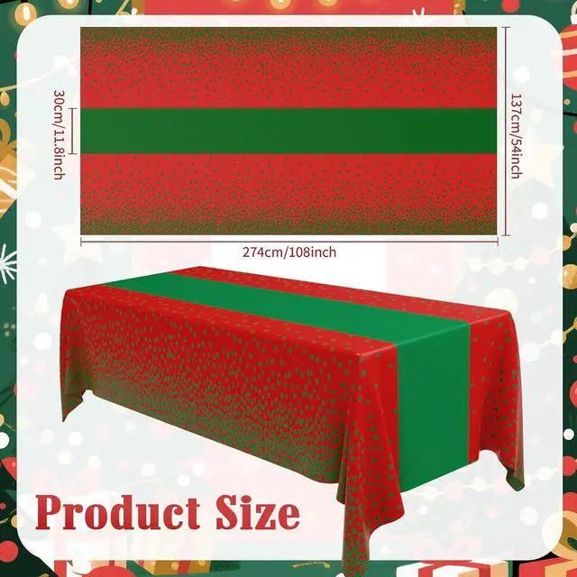 Alt view image 2 of 6 - Oudain 6 Pcs Red and Green Tablecloth for Parties Plastic Dot Tablecloths Printed Table Runner Waterproof Disposable Rectangle Table Cover for Christmas Birthday Wedding Party, 54" x 108"