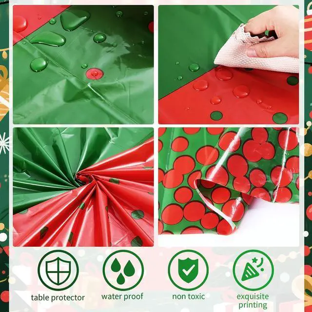 Alt view image 3 of 6 - Oudain 6 Pcs Red and Green Tablecloth for Parties Plastic Dot Tablecloths Printed Table Runner Waterproof Disposable Rectangle Table Cover for Christmas Birthday Wedding Party, 54" x 108"