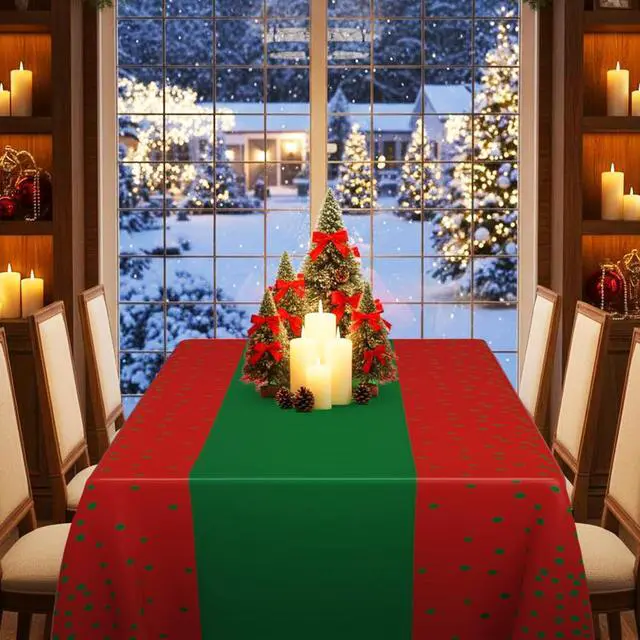 Alt view image 4 of 6 - Oudain 6 Pcs Red and Green Tablecloth for Parties Plastic Dot Tablecloths Printed Table Runner Waterproof Disposable Rectangle Table Cover for Christmas Birthday Wedding Party, 54" x 108"