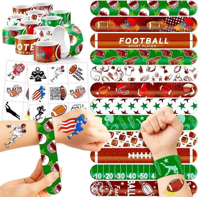Main image of 72PCS Football Party Favors - 48PCS Pre-cut Temporary Tattoos & 24PCS Slap Bracelets - American Rugby Themed Birthday Supplies, Decorations, Gifts, Classroom Prizes for Kids, Boys & Cheerleaders