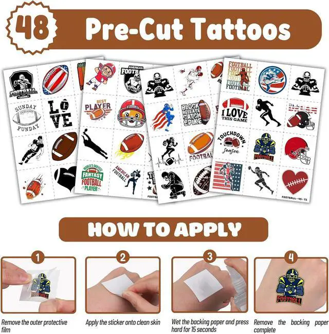 Alt view image 5 of 7 - 72PCS Football Party Favors - 48PCS Pre-cut Temporary Tattoos & 24PCS Slap Bracelets - American Rugby Themed Birthday Supplies, Decorations, Gifts, Classroom Prizes for Kids, Boys & Cheerleaders