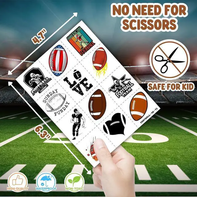 Alt view image 6 of 7 - 72PCS Football Party Favors - 48PCS Pre-cut Temporary Tattoos & 24PCS Slap Bracelets - American Rugby Themed Birthday Supplies, Decorations, Gifts, Classroom Prizes for Kids, Boys & Cheerleaders
