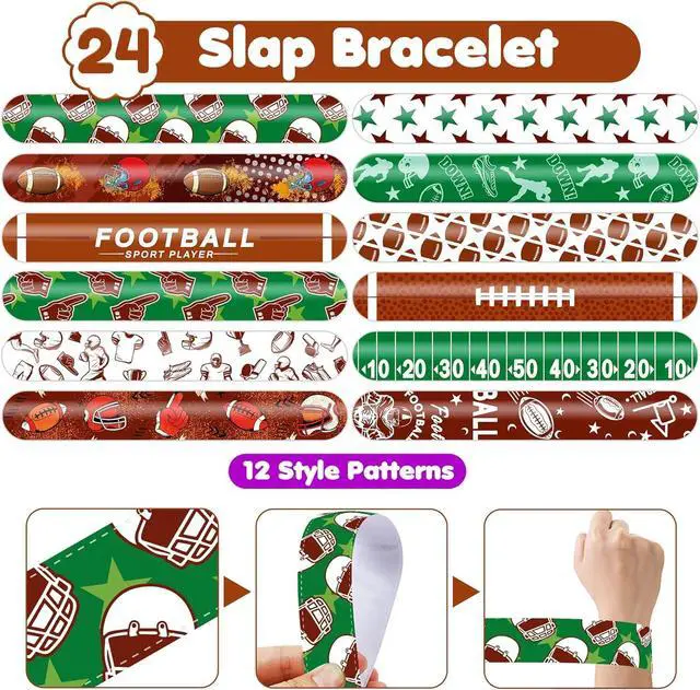 Alt view image 7 of 7 - 72PCS Football Party Favors - 48PCS Pre-cut Temporary Tattoos & 24PCS Slap Bracelets - American Rugby Themed Birthday Supplies, Decorations, Gifts, Classroom Prizes for Kids, Boys & Cheerleaders