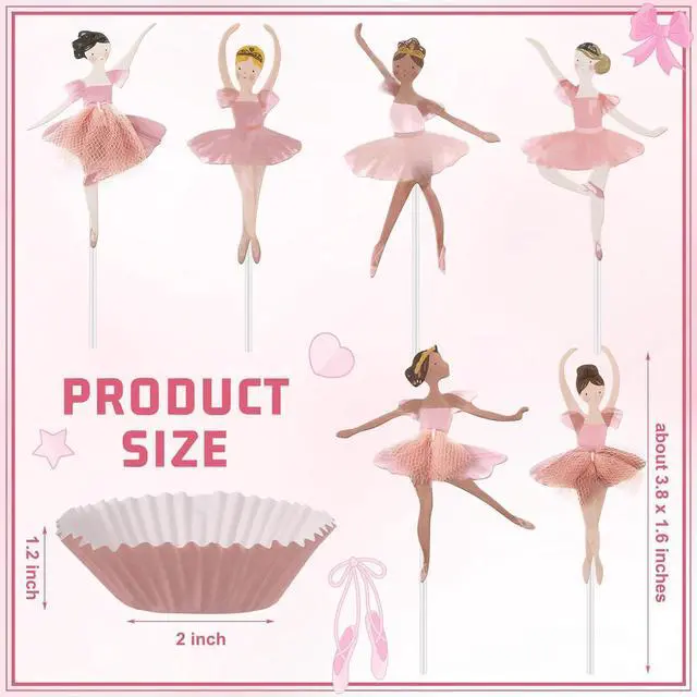 Alt view image 2 of 6 - 36 Ballerina Cupcake Kit Colorful Ballet Tutu Dancer Girls Cupcake Toppers Ballet Slipper Picks Dancing Cake Dessert Muffin Toppers for Wedding Baby Shower Birthday Party