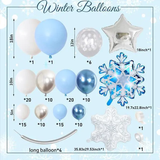 Alt view image 2 of 7 - Winter Wonderland Balloon Arch Garland Kit, Baby Blue and White Balloons with Snowflake Star Foil Balloons for Ice Wonderland Christmas Baby Shower Princess Theme Birthday Party Decorations Supplies