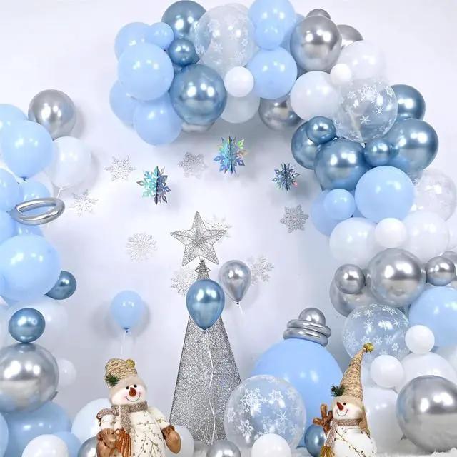 Alt view image 3 of 7 - Winter Wonderland Balloon Arch Garland Kit, Baby Blue and White Balloons with Snowflake Star Foil Balloons for Ice Wonderland Christmas Baby Shower Princess Theme Birthday Party Decorations Supplies