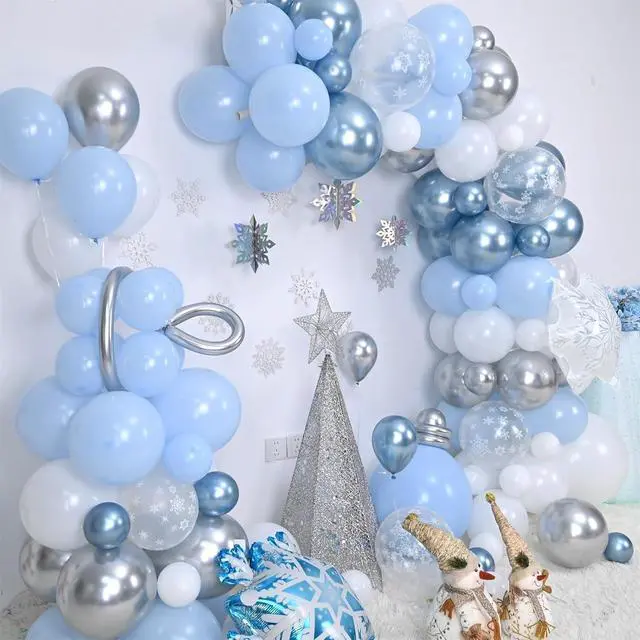 Alt view image 4 of 7 - Winter Wonderland Balloon Arch Garland Kit, Baby Blue and White Balloons with Snowflake Star Foil Balloons for Ice Wonderland Christmas Baby Shower Princess Theme Birthday Party Decorations Supplies