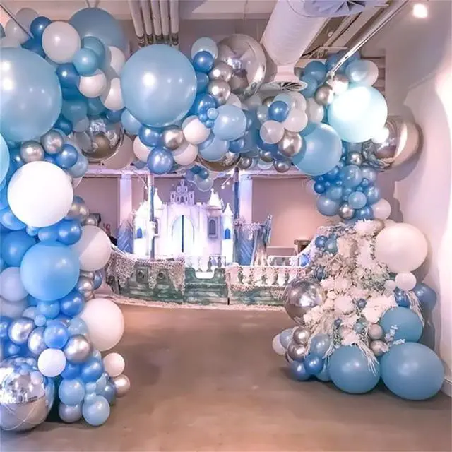 Alt view image 6 of 7 - Winter Wonderland Balloon Arch Garland Kit, Baby Blue and White Balloons with Snowflake Star Foil Balloons for Ice Wonderland Christmas Baby Shower Princess Theme Birthday Party Decorations Supplies