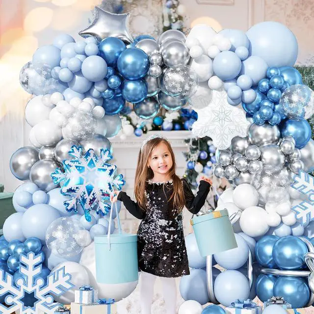 Alt view image 7 of 7 - Winter Wonderland Balloon Arch Garland Kit, Baby Blue and White Balloons with Snowflake Star Foil Balloons for Ice Wonderland Christmas Baby Shower Princess Theme Birthday Party Decorations Supplies
