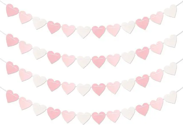 Main image of Pink-White Girls Birthday Party-Decorations Streamers-Garland - 40Ft Heart Galentines Hanging Paper Banner,Valentines Baby Bridal Shower Bachelorette Anniversary Mothers Day Supplies Decor Ouruola