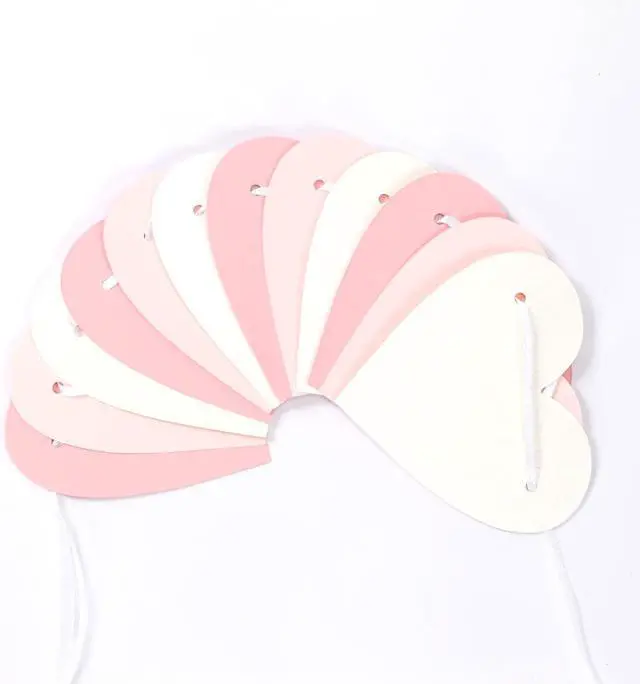 Alt view image 3 of 7 - Pink-White Girls Birthday Party-Decorations Streamers-Garland - 40Ft Heart Galentines Hanging Paper Banner,Valentines Baby Bridal Shower Bachelorette Anniversary Mothers Day Supplies Decor Ouruola