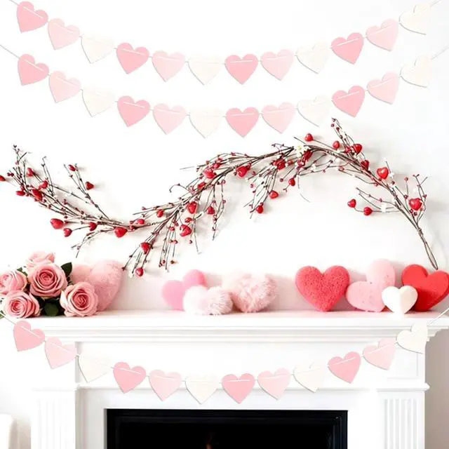 Alt view image 5 of 7 - Pink-White Girls Birthday Party-Decorations Streamers-Garland - 40Ft Heart Galentines Hanging Paper Banner,Valentines Baby Bridal Shower Bachelorette Anniversary Mothers Day Supplies Decor Ouruola