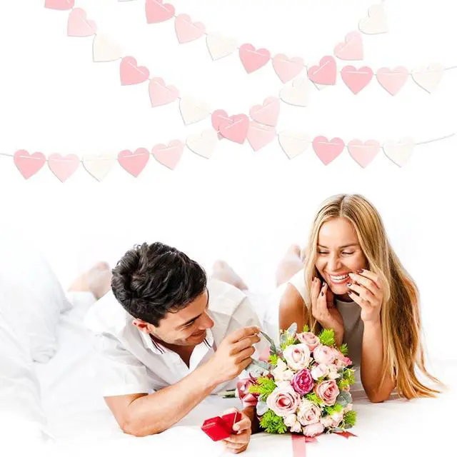 Alt view image 6 of 7 - Pink-White Girls Birthday Party-Decorations Streamers-Garland - 40Ft Heart Galentines Hanging Paper Banner,Valentines Baby Bridal Shower Bachelorette Anniversary Mothers Day Supplies Decor Ouruola
