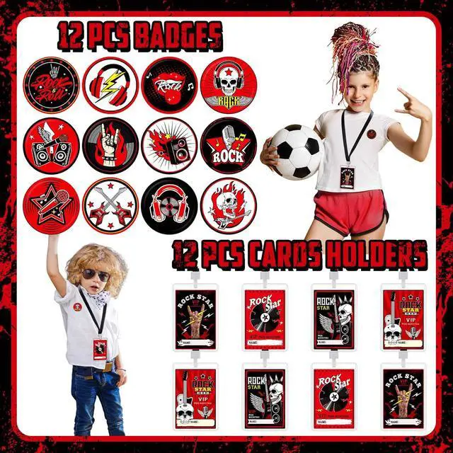 Alt view image 6 of 6 - Blosssound 122 Pcs Rock and Roll Party Favors with Rock Star Silicone Bracelets VIP Pass Badges Stampers Keychains Stickers for 80s 90s Music Theme Birthday Baby Shower Party Supplies Decorations